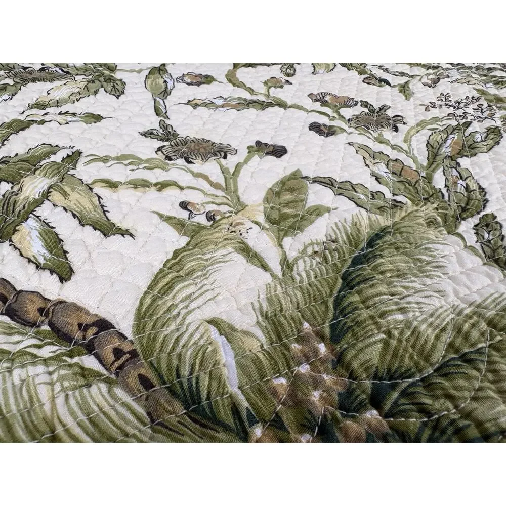 Tropical Palm Table Runner 14x53” Scallop Edge / Quilted, Reversible